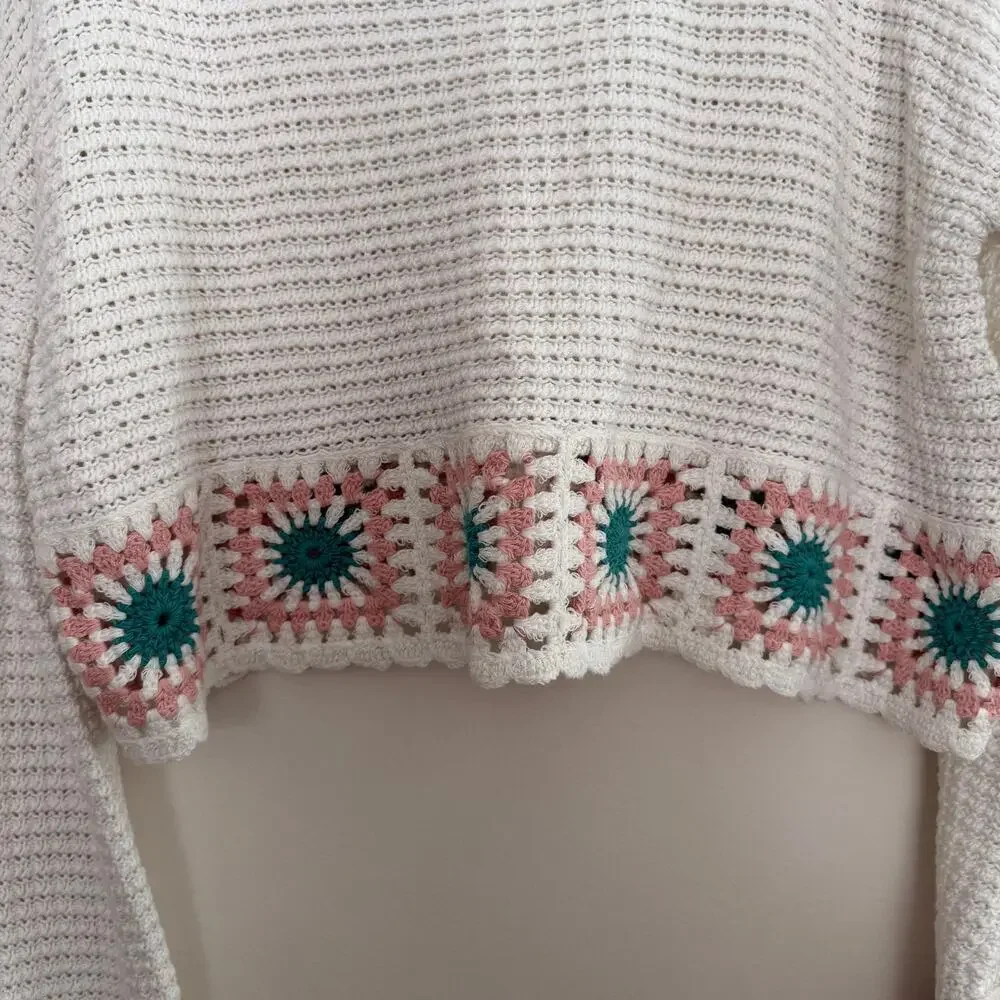 Sincerely Jules Crochet Loose Knit Bell Sleeve‎ Patchwork Sweater Sz XL